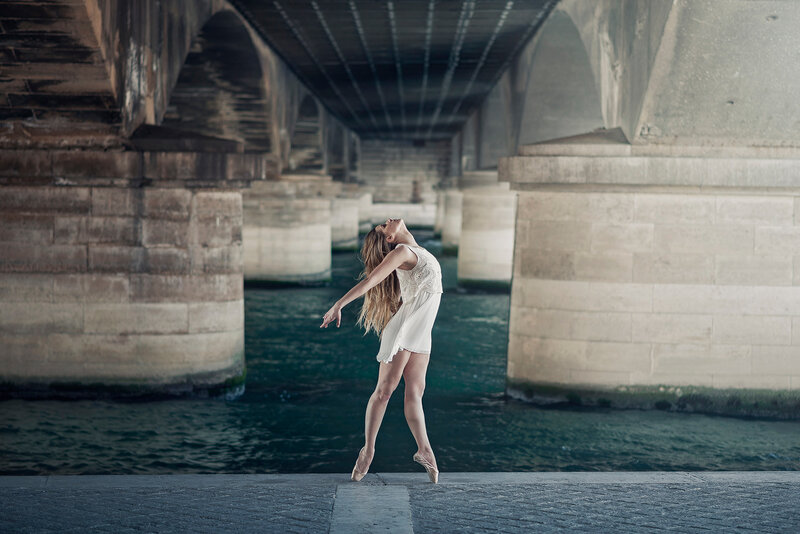 Ballet Dancer on Bridge — White