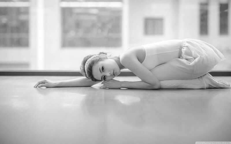 Ballet Dancer on Floor — Black, Calm, Photograph
