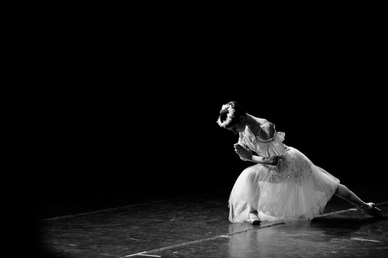 Ballet Dancer on Stage — Black, Dramatic
