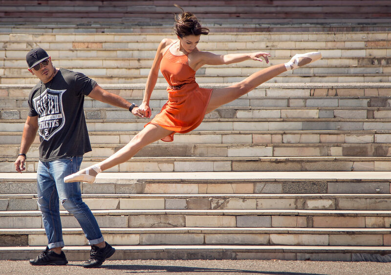 Ballet Dancer on Stairs — Orange