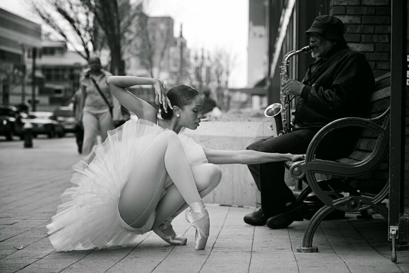 Ballet Dancer on Street — Black, Dramatic, Afternoon