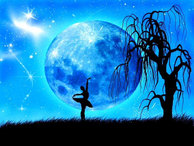 Ballet Dancer Silhouette — Blue, Serene, Night