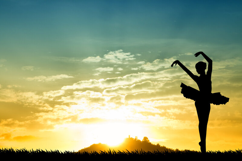 Ballet Dancer Silhouette — Blue, Serene, Sunset