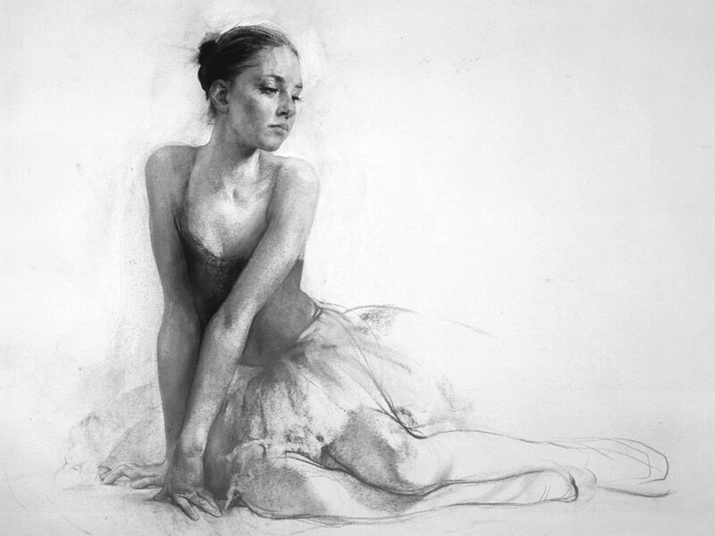 Ballet Dancer Sitting — Black, Contemplative