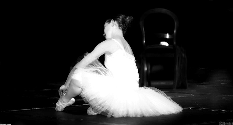 Ballet Dancer Sitting — Black, Dramatic, Night