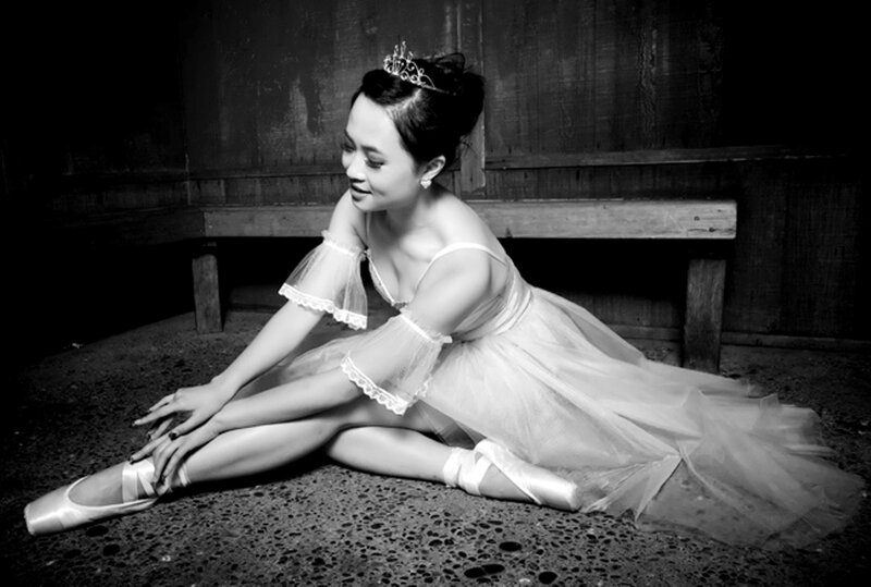 Ballet Dancer Sitting — Black, Dramatic, Photograph, Tutu, Tiara