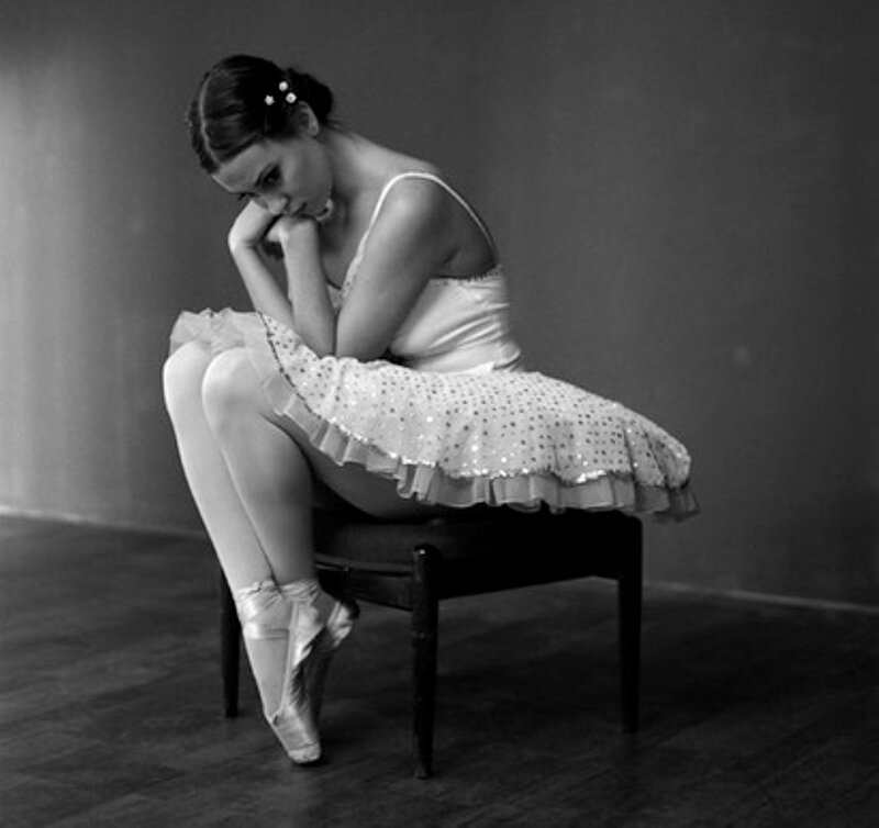 Ballet Dancer Sitting — Black, Melancholic, Photograph