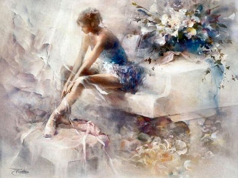 Ballet Dancer Sitting — Blue, Serene