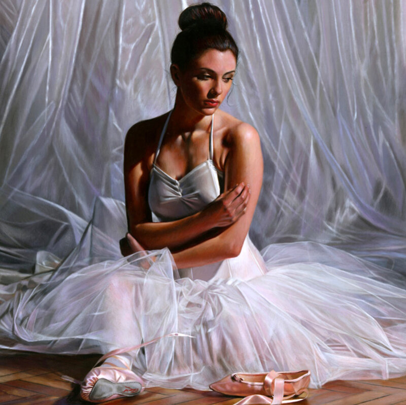Ballet Dancer Sitting — White, Contemplative