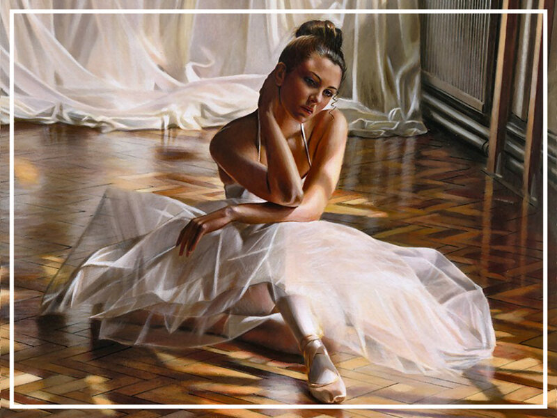 Ballet Dancer Sitting — White, Dramatic