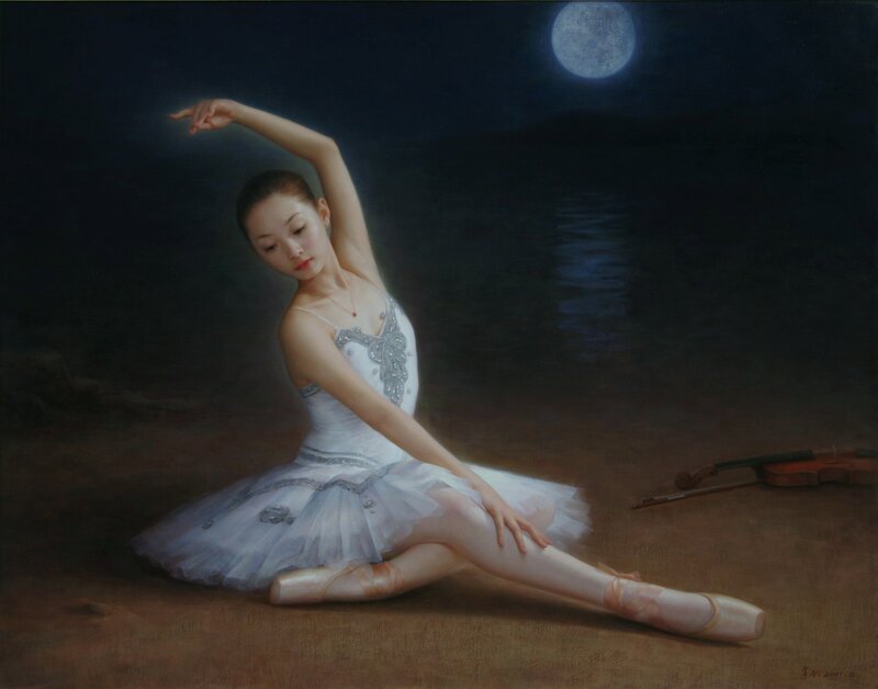 Ballet Dancer Sitting — White, Serene, Night