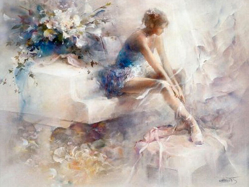 Ballet Dancer Sitting — White, Serene