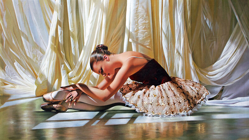 Ballet Dancer Stretching — White