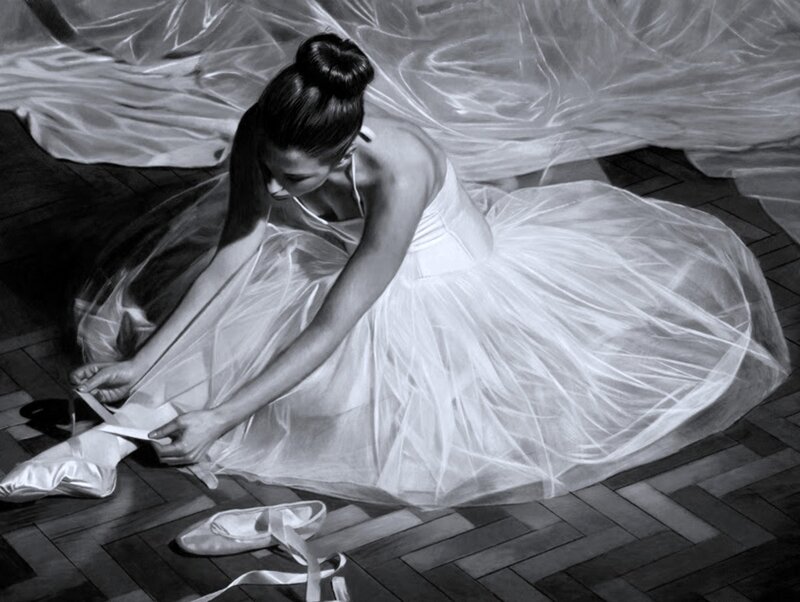 Ballet Dancer Tying Shoes — Black