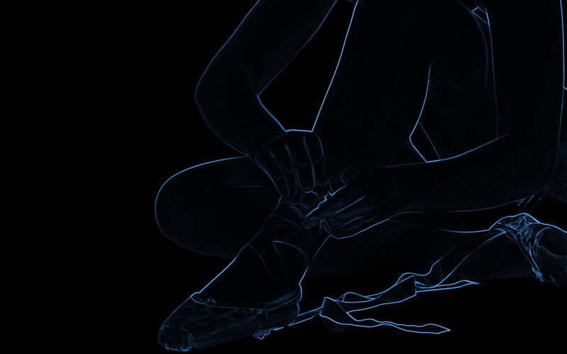 Ballet Dancer Tying Shoes — Blue, Dramatic