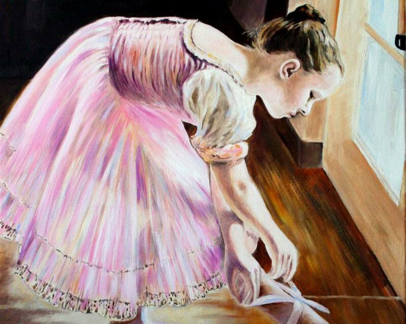 Ballet Dancer Tying Shoes — Pink