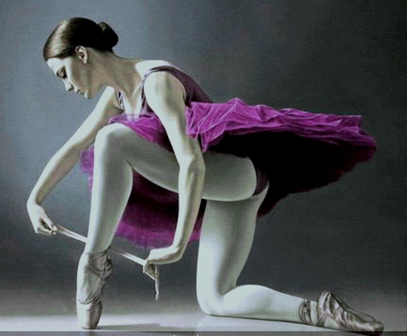 Ballet Dancer Tying Shoes — Purple