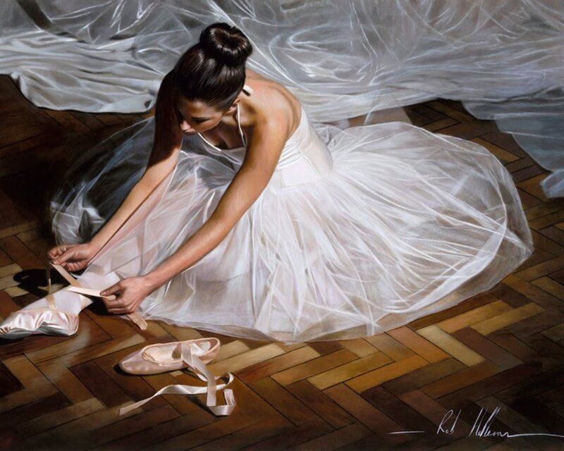 ballet dancer tying shoes