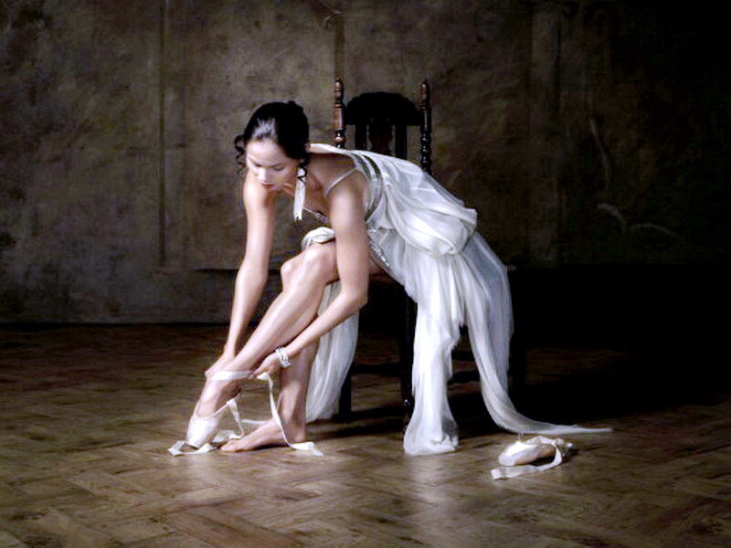 Ballet Dancer Tying Shoes — White