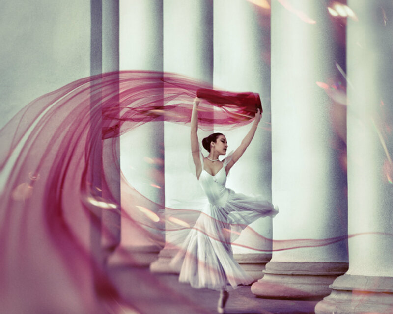 Ballet Dancer with Scarf — White, Dramatic