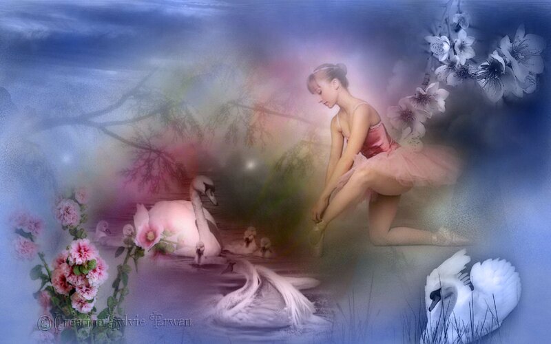 Ballet Dancer with Swans — Blue, Serene