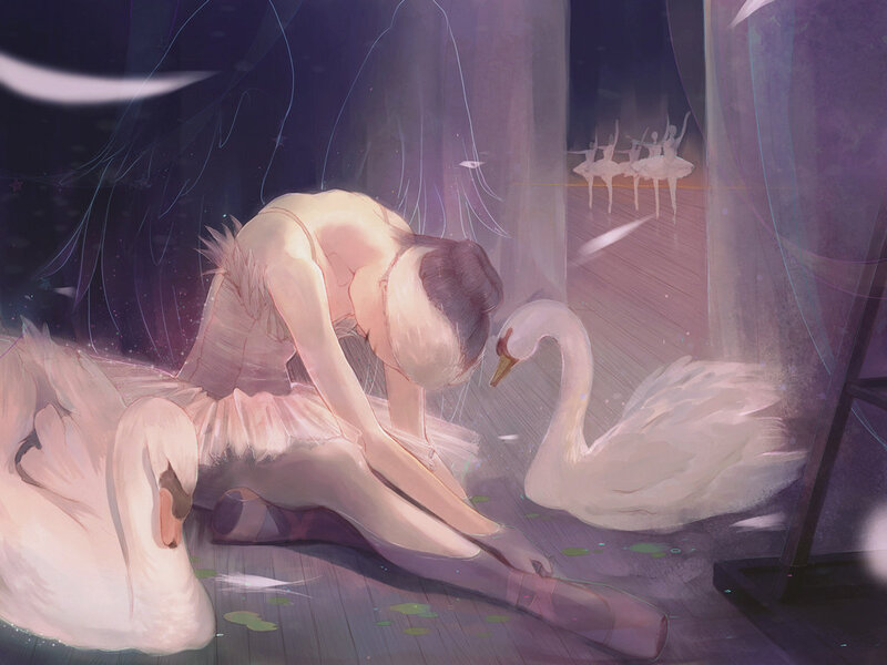 Ballet Dancer with Swans