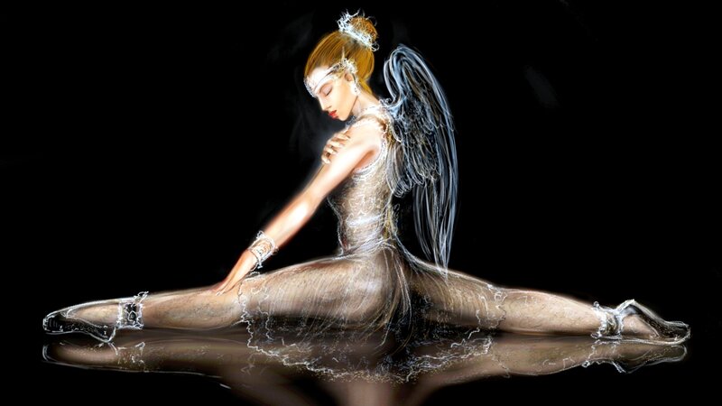 Ballet Dancer with Wings — Black, Dramatic, Digital Art