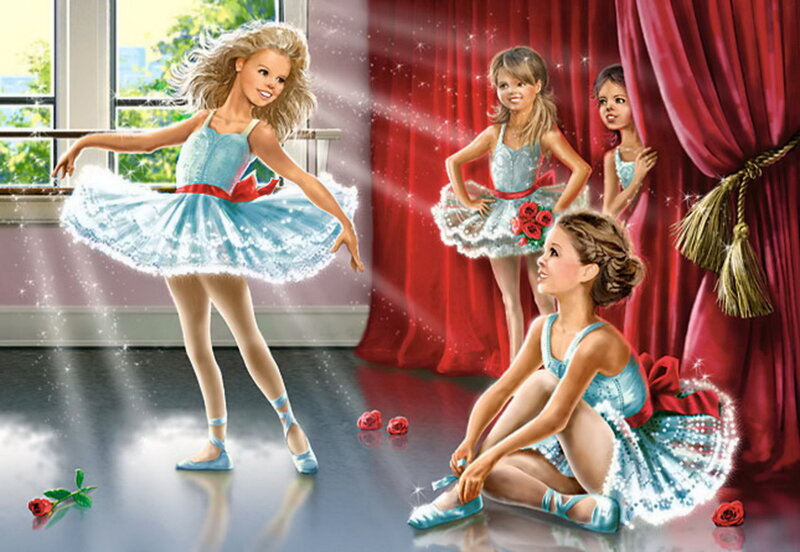 Ballet Dancers in Studio — Red