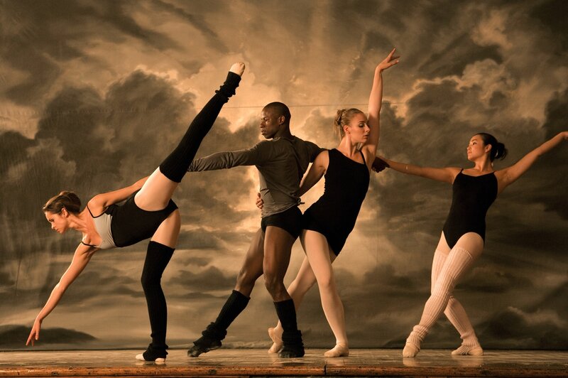 Ballet Dancers on Stage — Black, Dramatic, Photograph