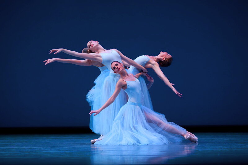 Ballet Dancers on Stage — Blue, Dramatic