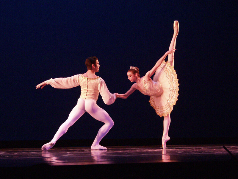 Ballet Dancers on Stage — White, Dramatic, Night, Photograph, Tutu