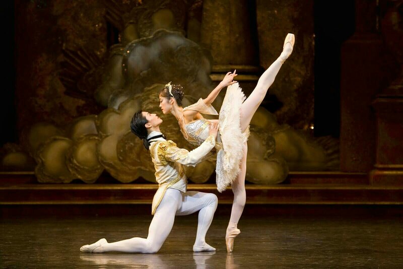 Ballet Dancers on Stage — White, Dramatic, Photograph