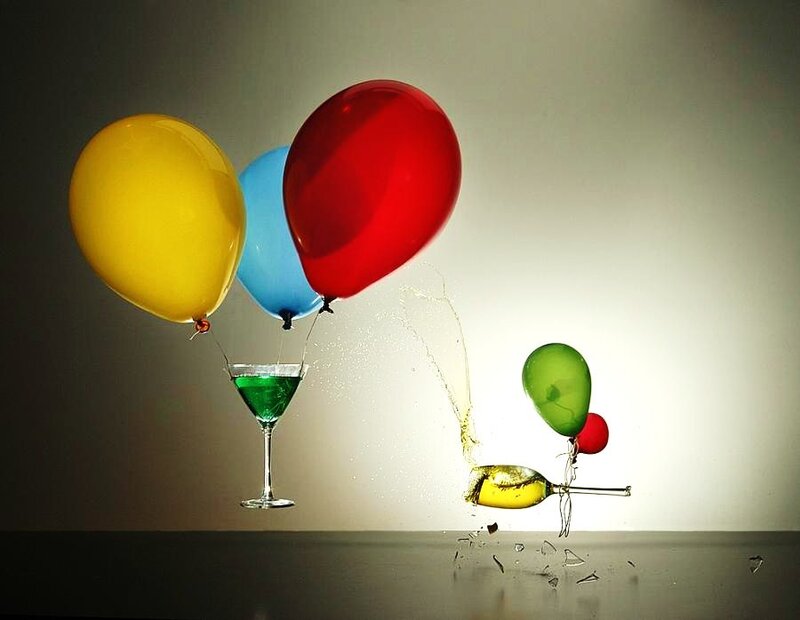 Balloon and glass explosion
