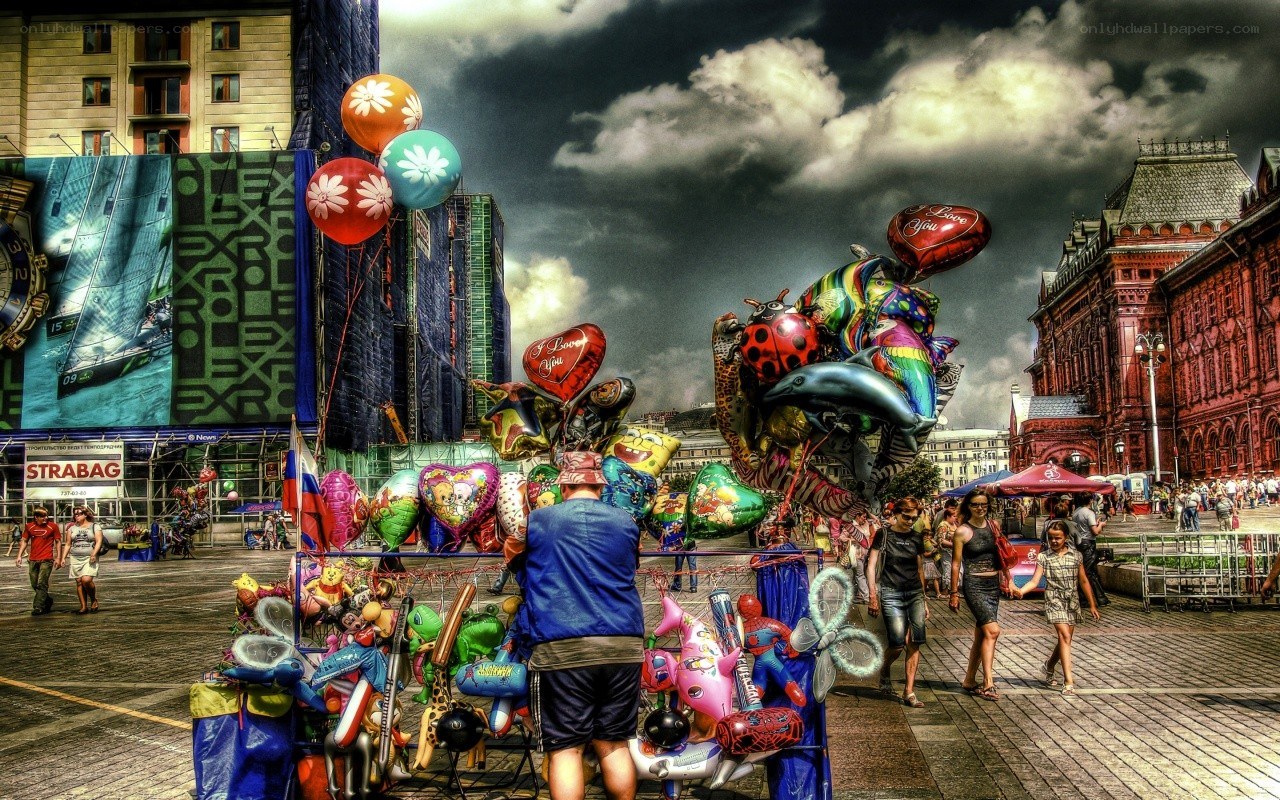 Balloon vendor in city square