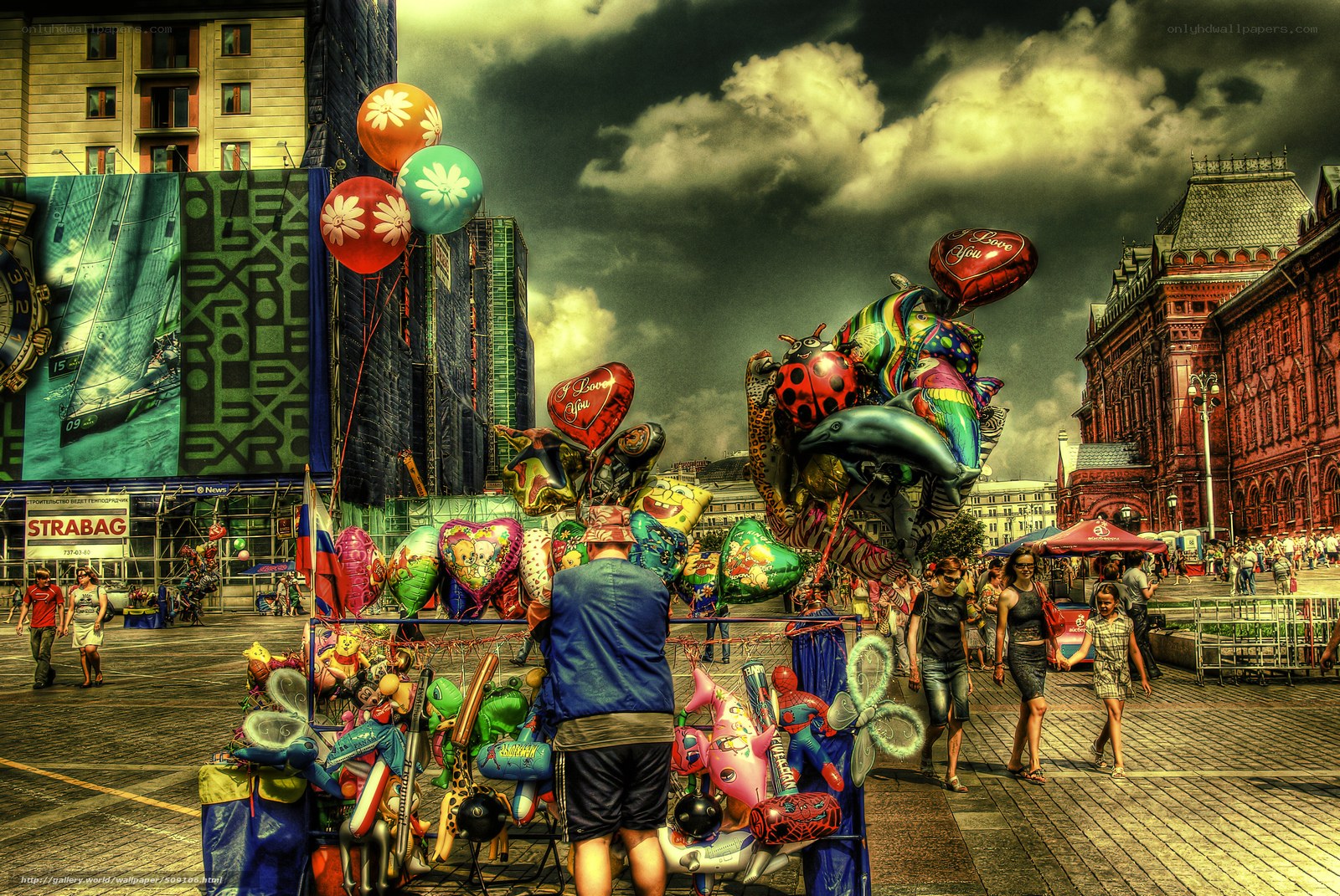 Balloon vendor in city square