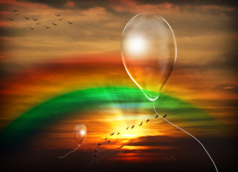 Balloons in Sunset Sky