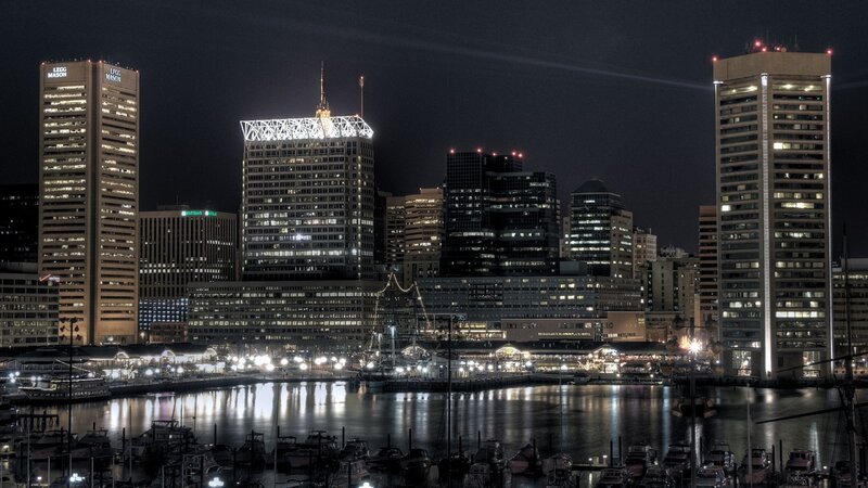 Baltimore Skyline at Night — Black, Dark, Photograph