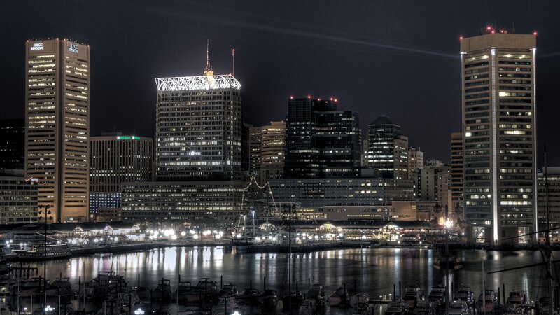 Baltimore Skyline at Night — Black, Photograph