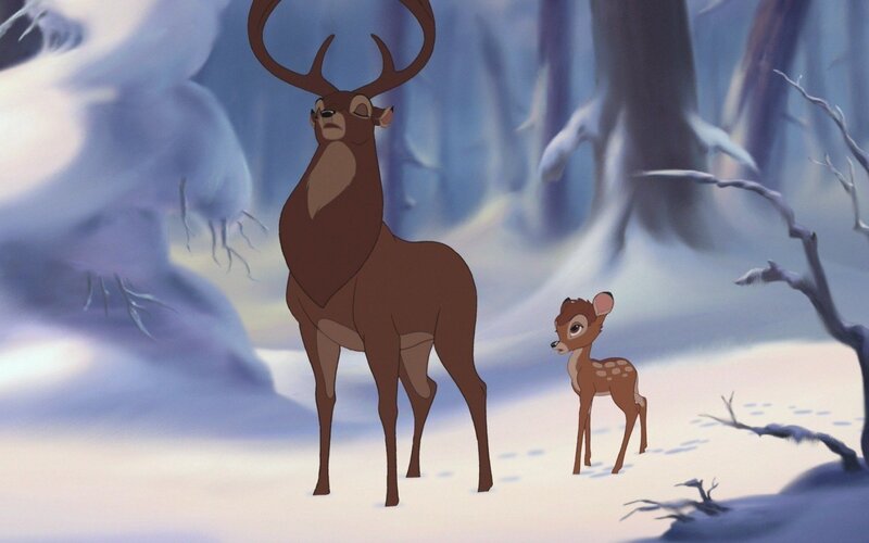 Bambi and his father in the snow