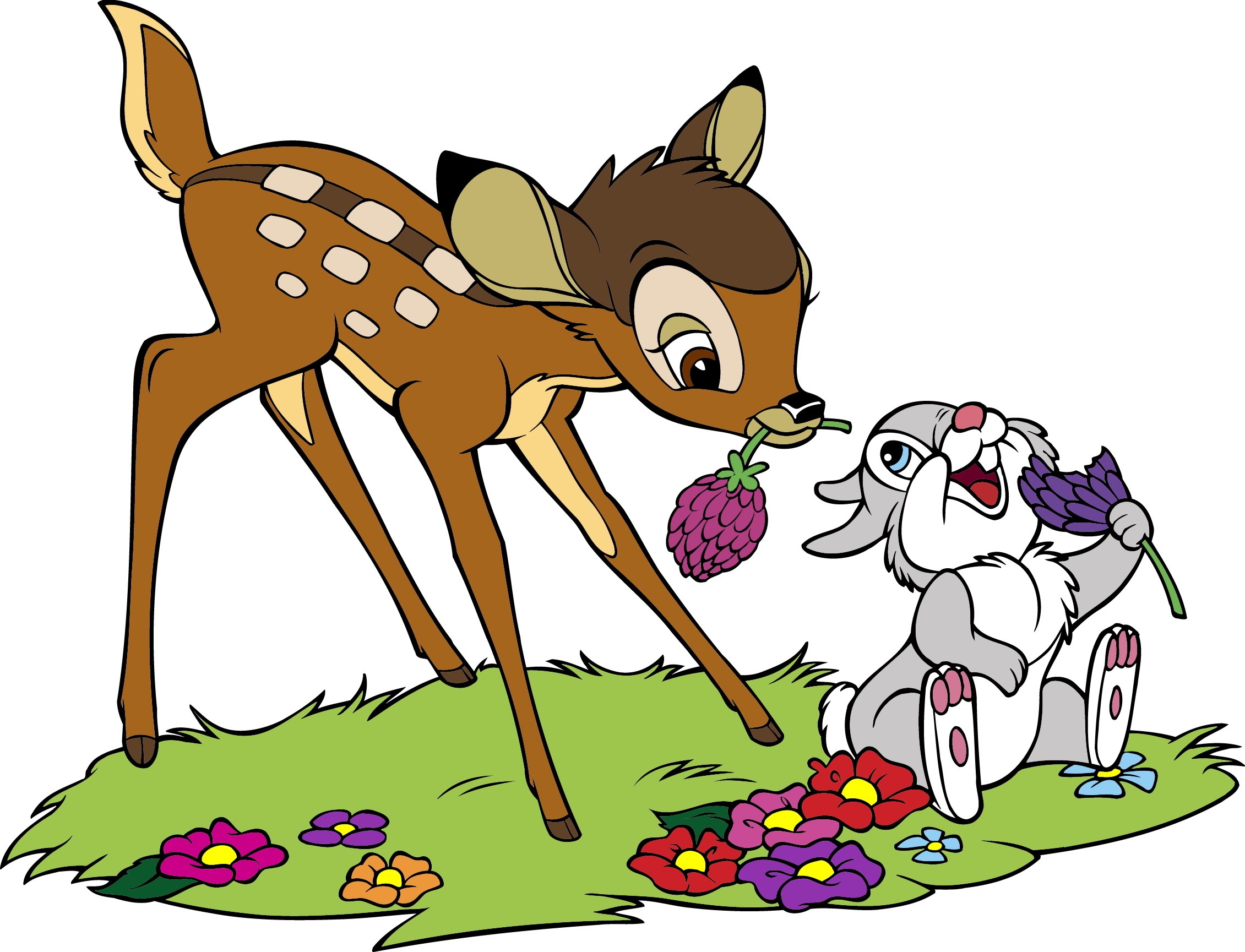 Bambi and Thumper with flowers