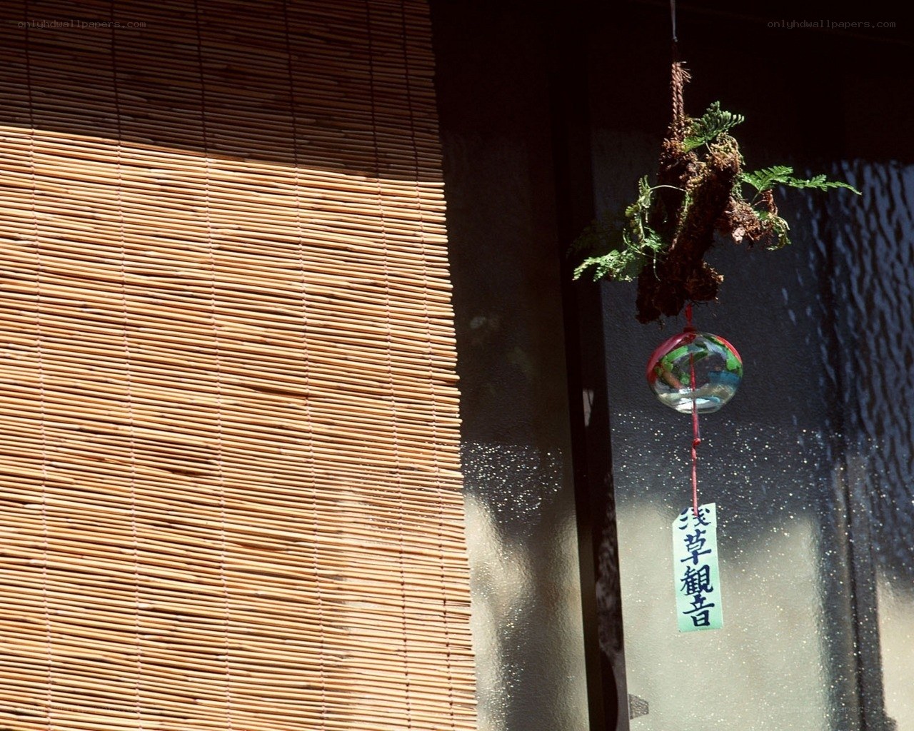 Bamboo blind and wind chime