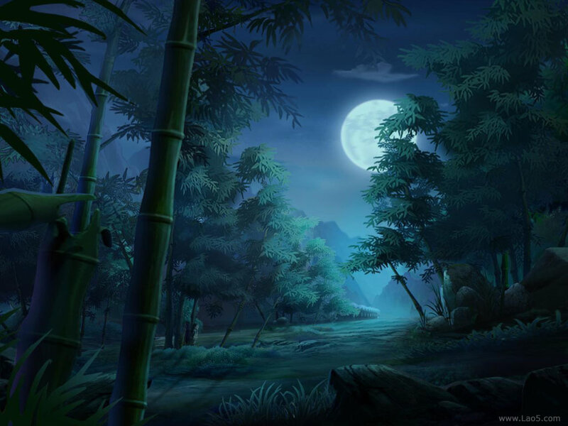 Bamboo Forest at Night — Blue
