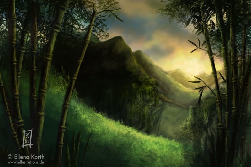 Bamboo forest at sunset