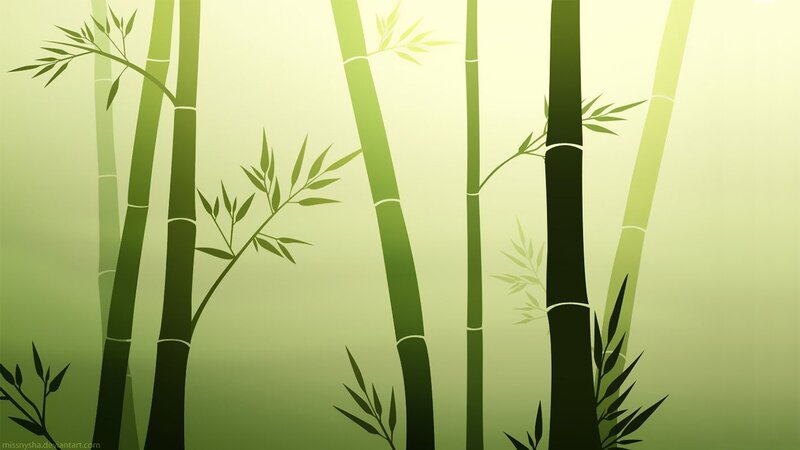 Bamboo Forest — Green, Serene, Morning, Digital Art, Trees