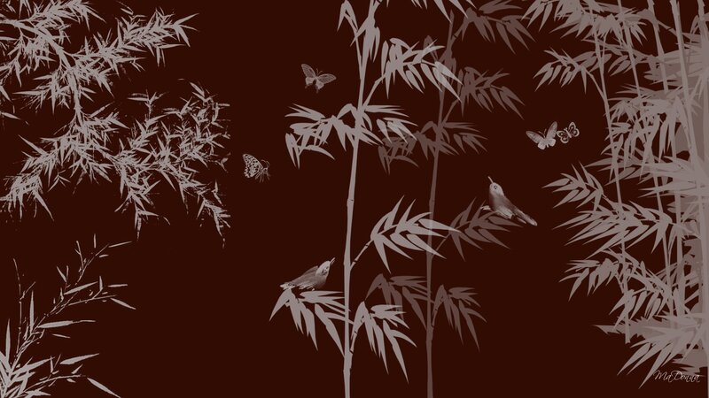 Bamboo forest with birds and butterflies