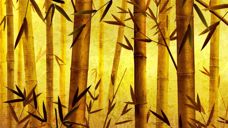 Bamboo Forest — Yellow, Serene, Illustration