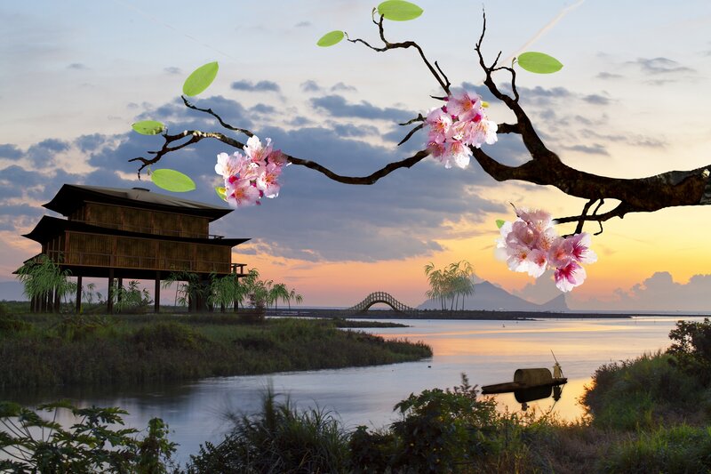 Bamboo House on Water