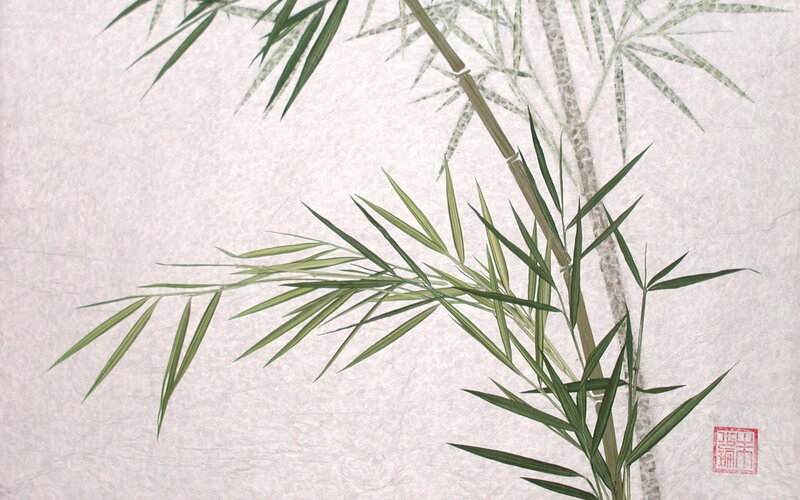 Bamboo painting on textured paper