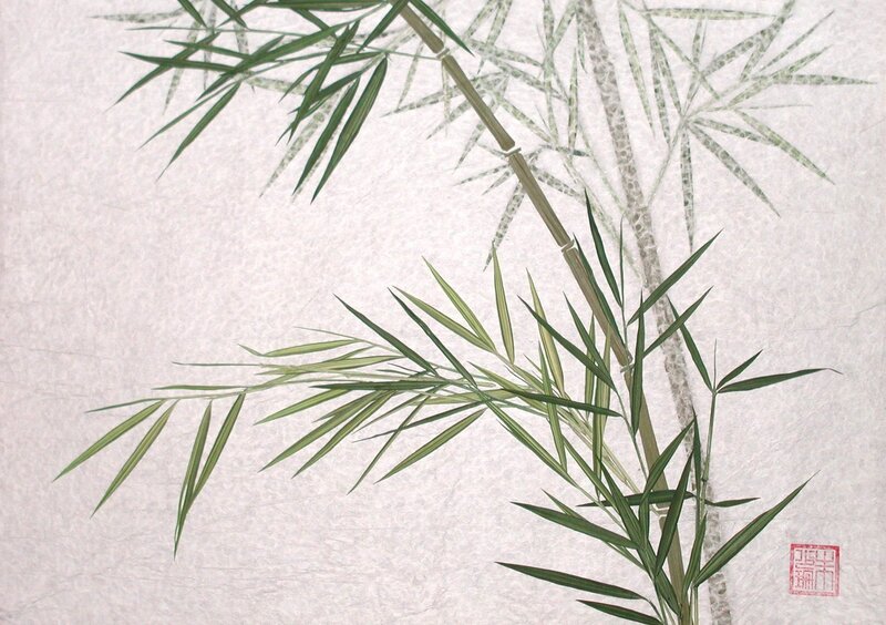 Bamboo painting on textured paper
