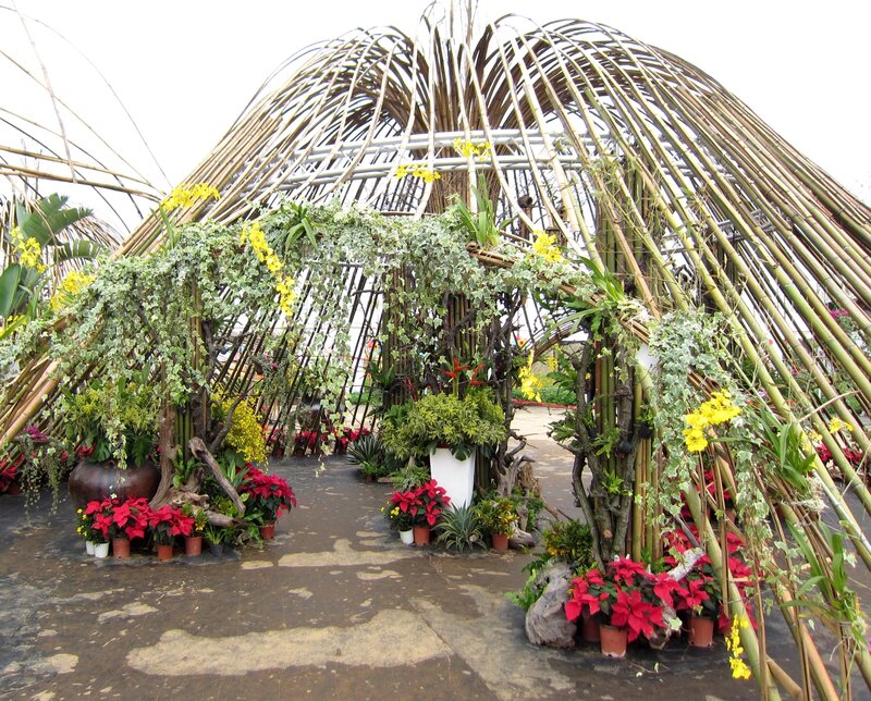 Bamboo Pavilion with Flowers
